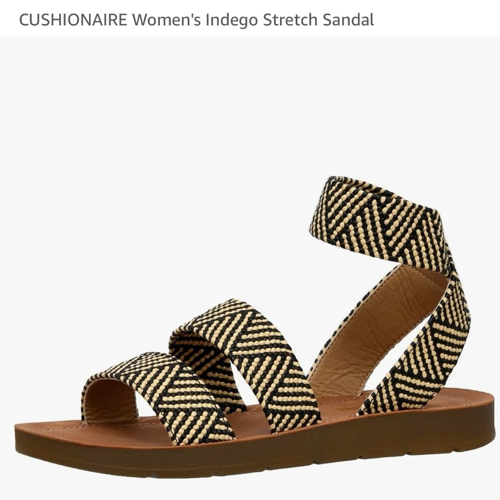 CUSHIONAIRE Women's Indego Stretch Sandal in Black & Cream